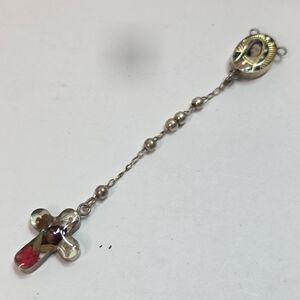 rosary chain 925 enameled epoxy virgin mary dried flower marked sterling silver